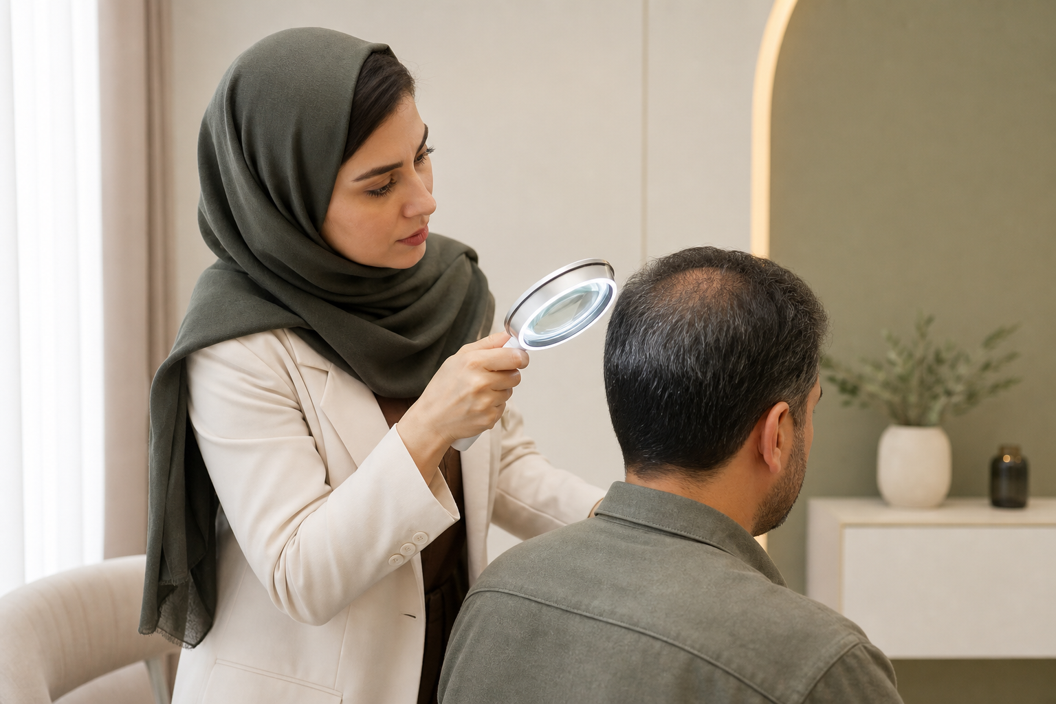 مشاوره و بررسی پوست سر پیش از اسکالپ
